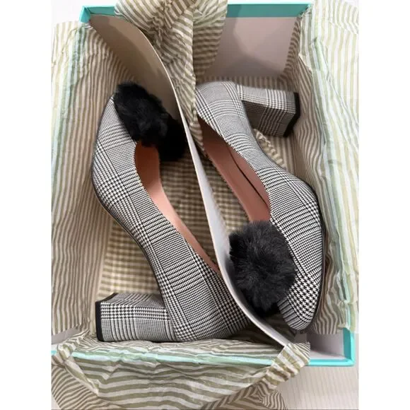Kate Spade New York Women’s Carine Black White Pom Pom Heels Pumps Size 7 M - Picture 2 of 13